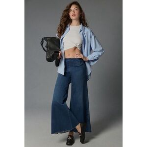 Anthropologie Pilcro High Rise Wide Leg Trapeze Jeans Dark Wash 26 Raw Hem NWT
